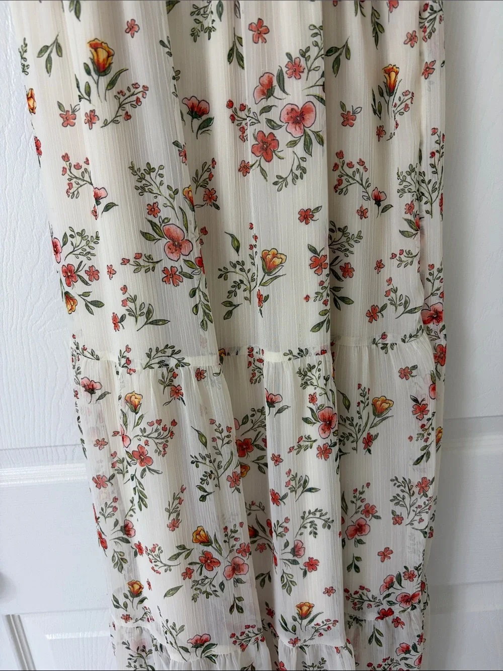 LC Lauren Conrad Cream Maxi Dress with Pink and Red Floral